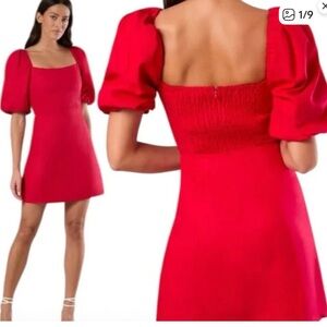 Rachel Parcell Red Puff Sleeve Linen Mini Dress L NWT